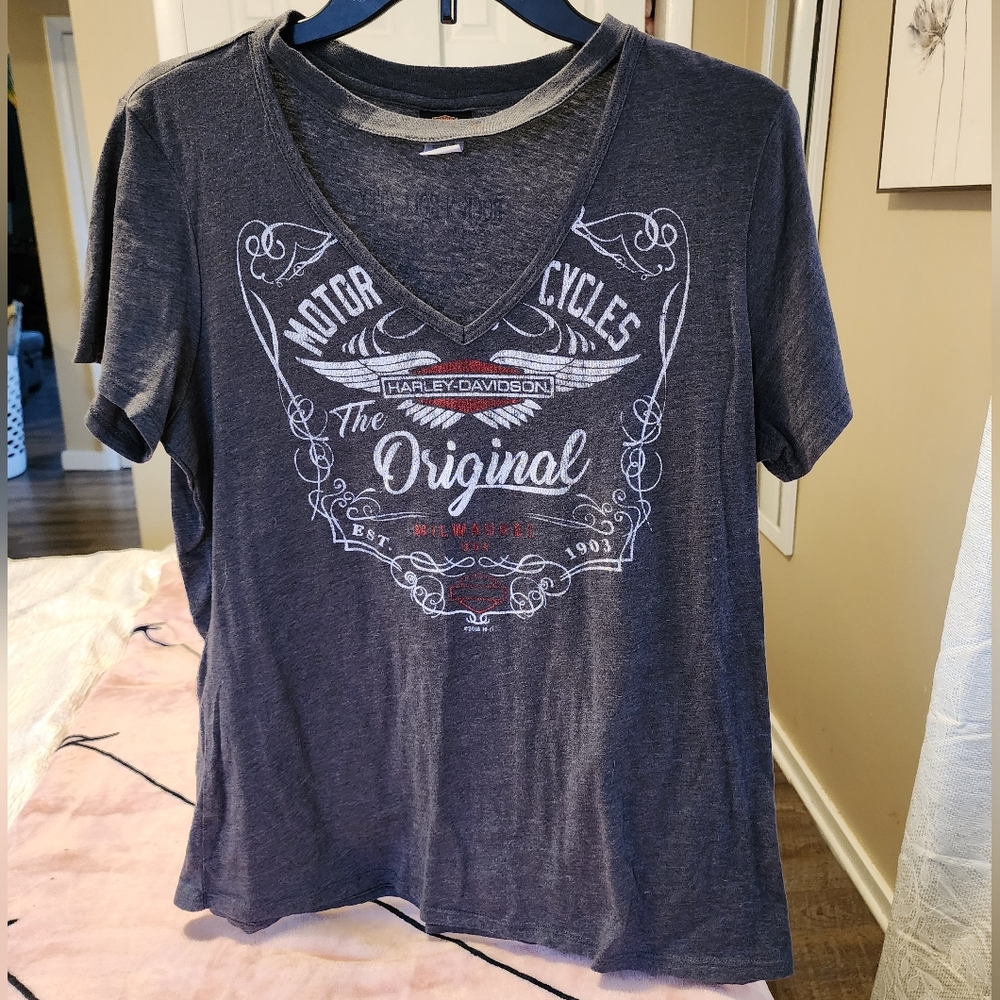 Harley-Davidson Split Collar V Neck T-shirt